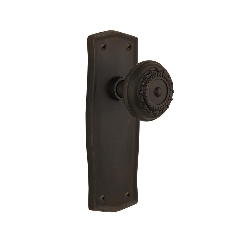 Nostalgic Warehouse PRAMEA Complete Passage Set Without Keyhole Prairie Plate with Meadows Knob in Oil-Rubbed Bronze